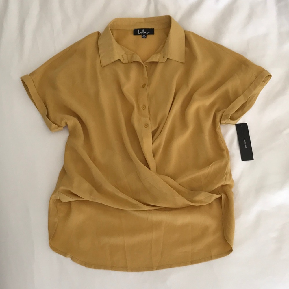 Lulus Mustard Yellow Twisted Button-Up Top